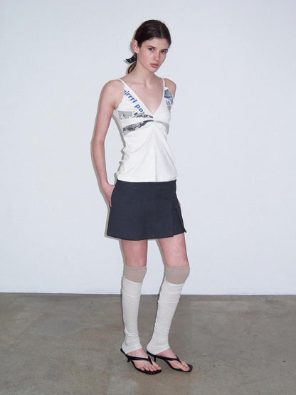 Delivery Scalloped V-neck Deconstructed Patchwork Vintage Letter Print Women&