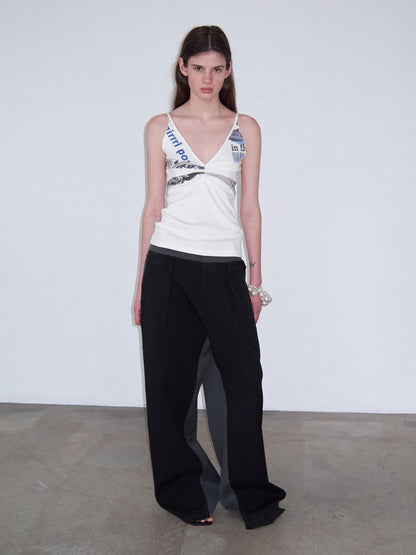 Delivery Scalloped V-neck Deconstructed Patchwork Vintage Letter Print Women&