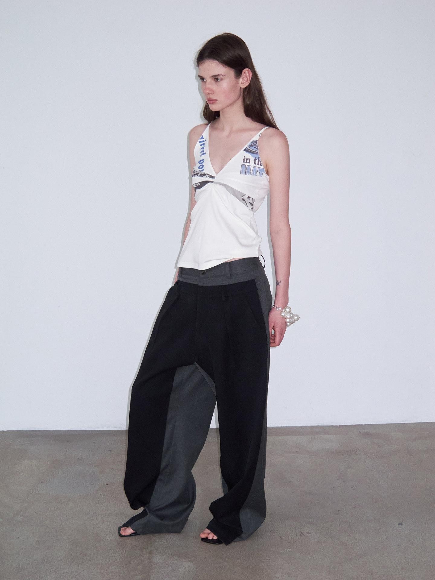 Delivery Scalloped V-neck Deconstructed Patchwork Vintage Letter Print Women&
