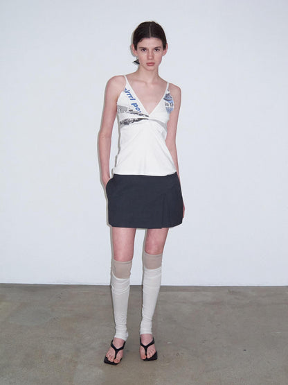 Delivery Scalloped V-neck Deconstructed Patchwork Vintage Letter Print Women&