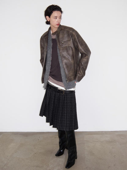 Delivery Short Pu Biker Jacket With Stand Collar