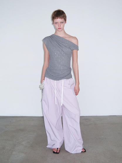Delivery Silver Rhinestone Asymmetrical Ruched Drawstring Women&