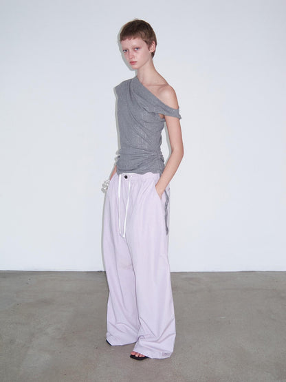 Delivery Silver Rhinestone Asymmetrical Ruched Drawstring Women&