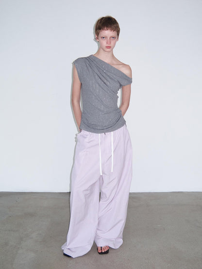 Delivery Silver Rhinestone Asymmetrical Ruched Drawstring Women&