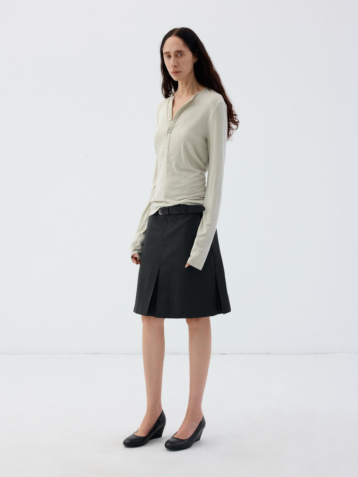 Delivery Slim Fit Henley Neck Lyocell Wool Women&
