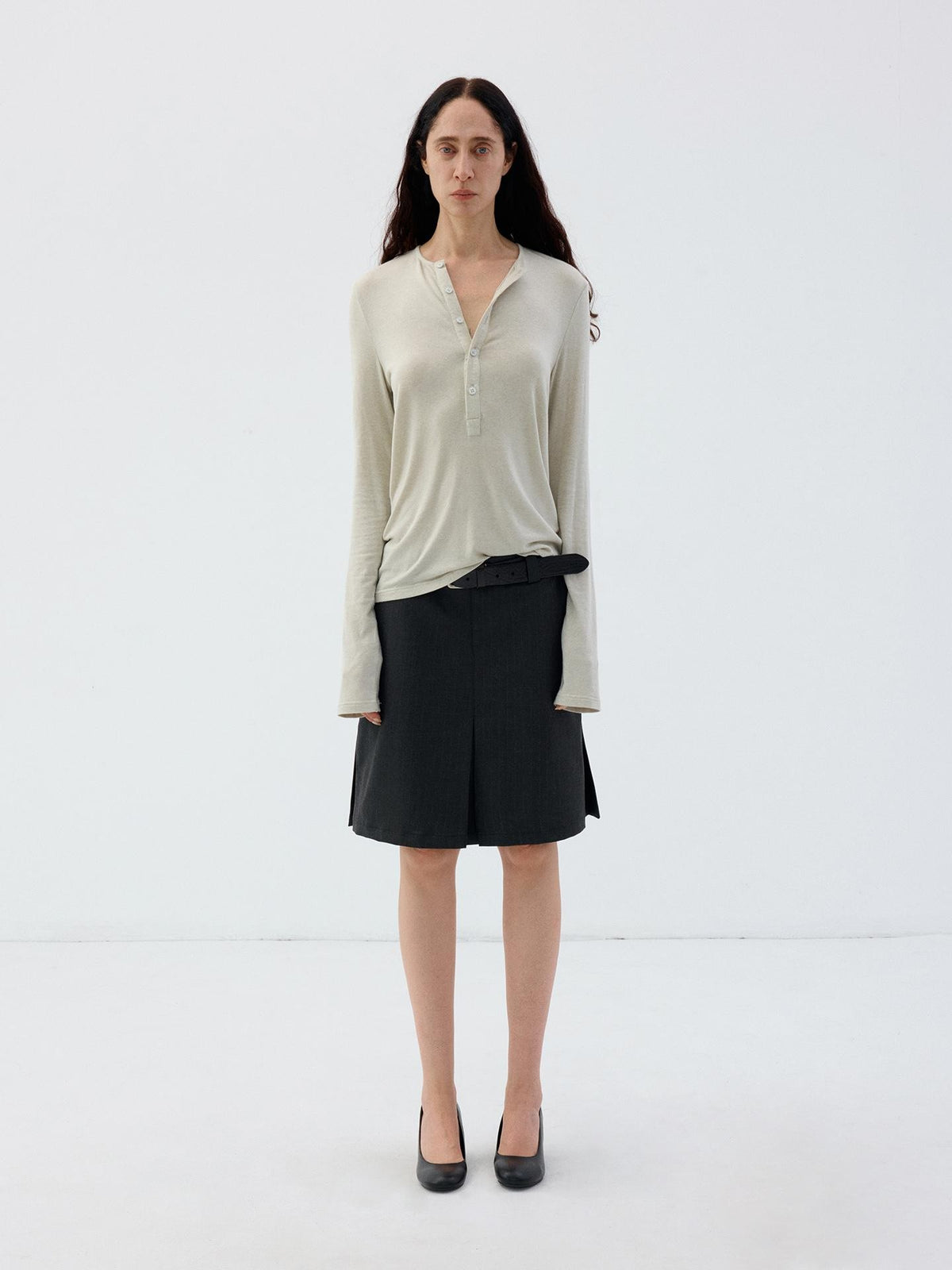Delivery Slim Fit Henley Neck Lyocell Wool Women&