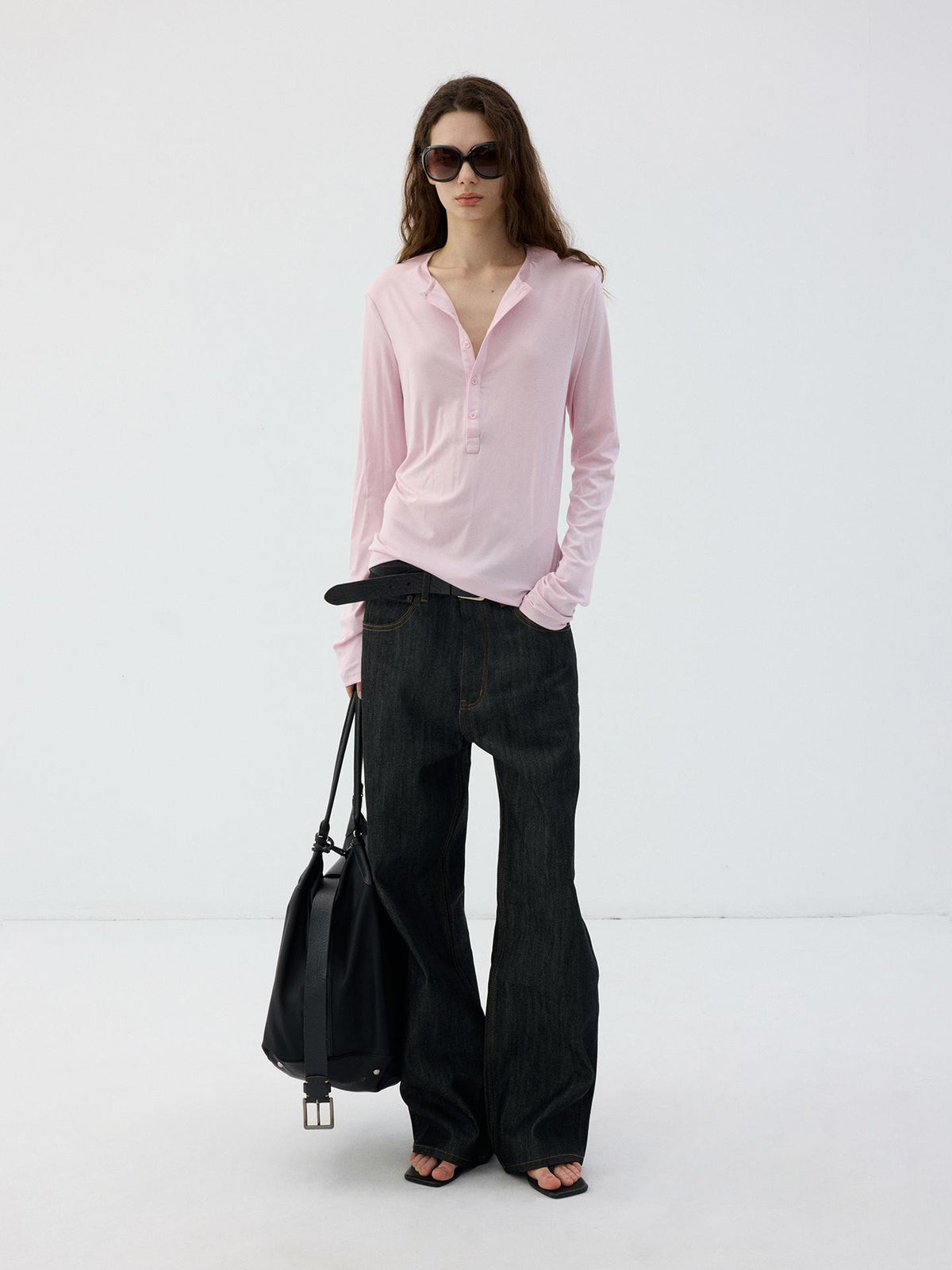 Delivery Slim Fit Henley Neck Lyocell Wool Women&