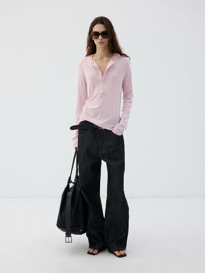 Delivery Slim Fit Henley Neck Lyocell Wool Women&
