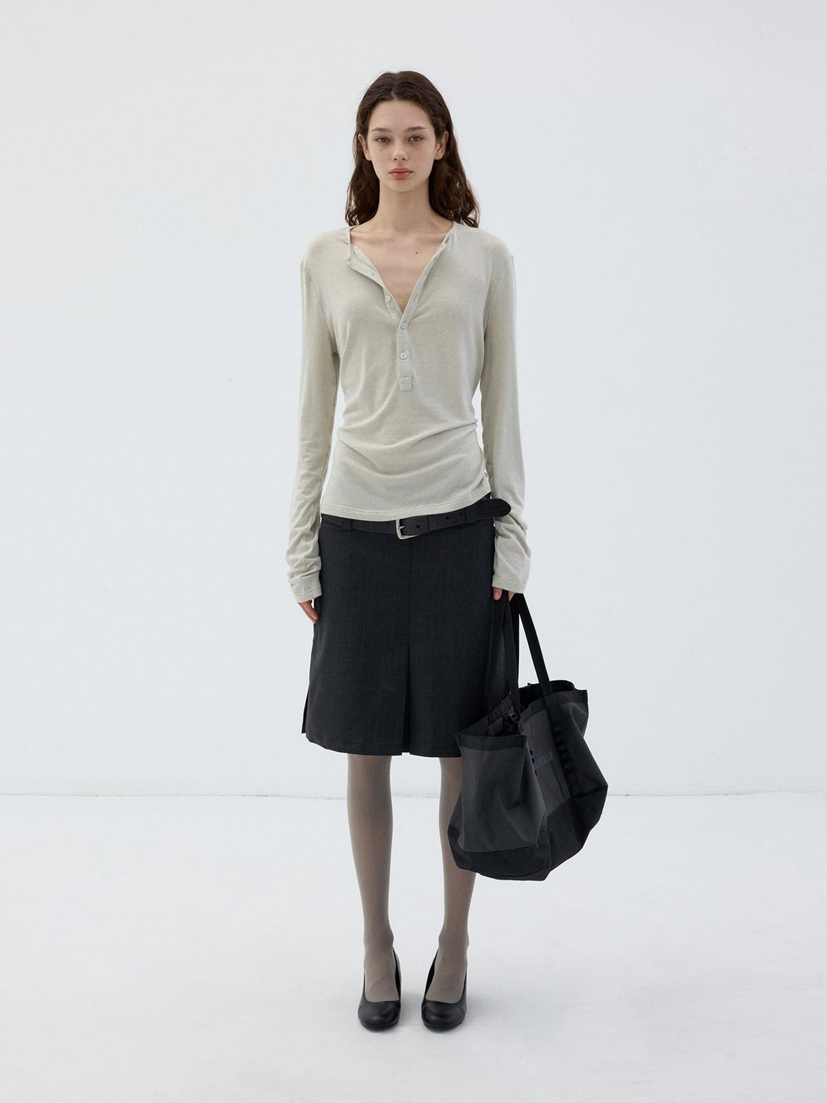 Delivery Slim Fit Henley Neck Lyocell Wool Women&