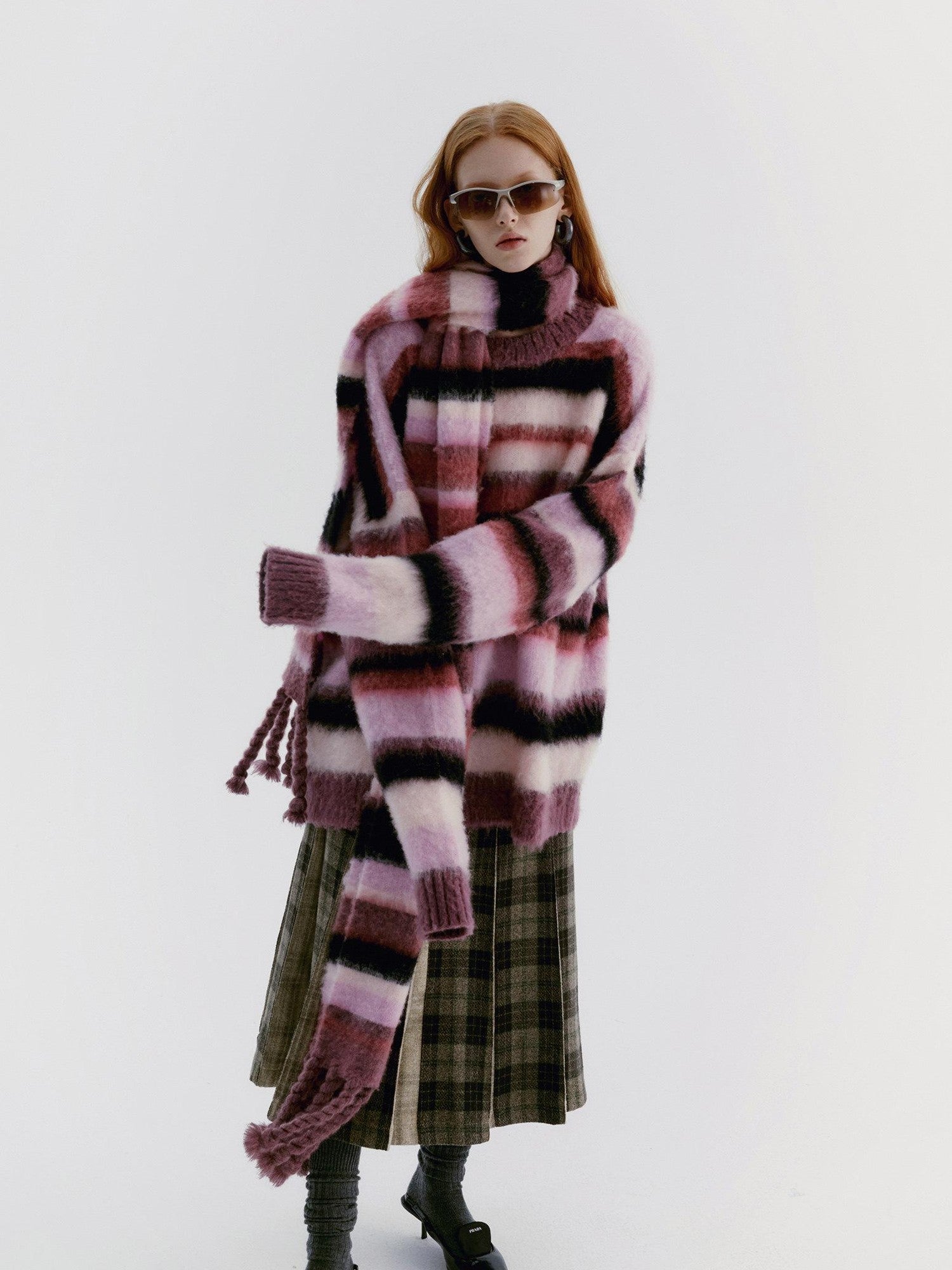 Delivery Soft Pink Brushed Striped Crewneck Women&