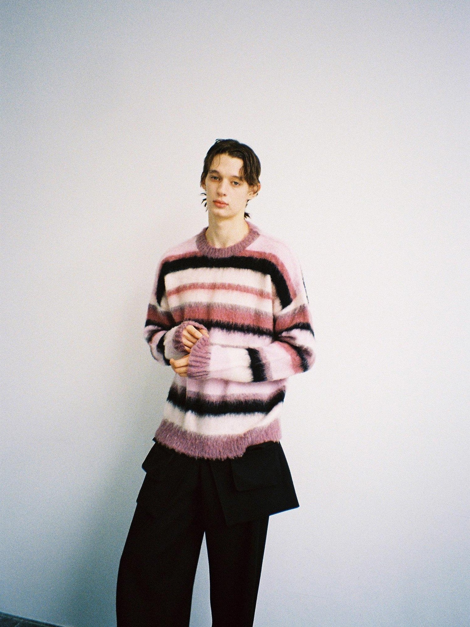 Delivery Soft Pink Brushed Striped Crewneck Women&