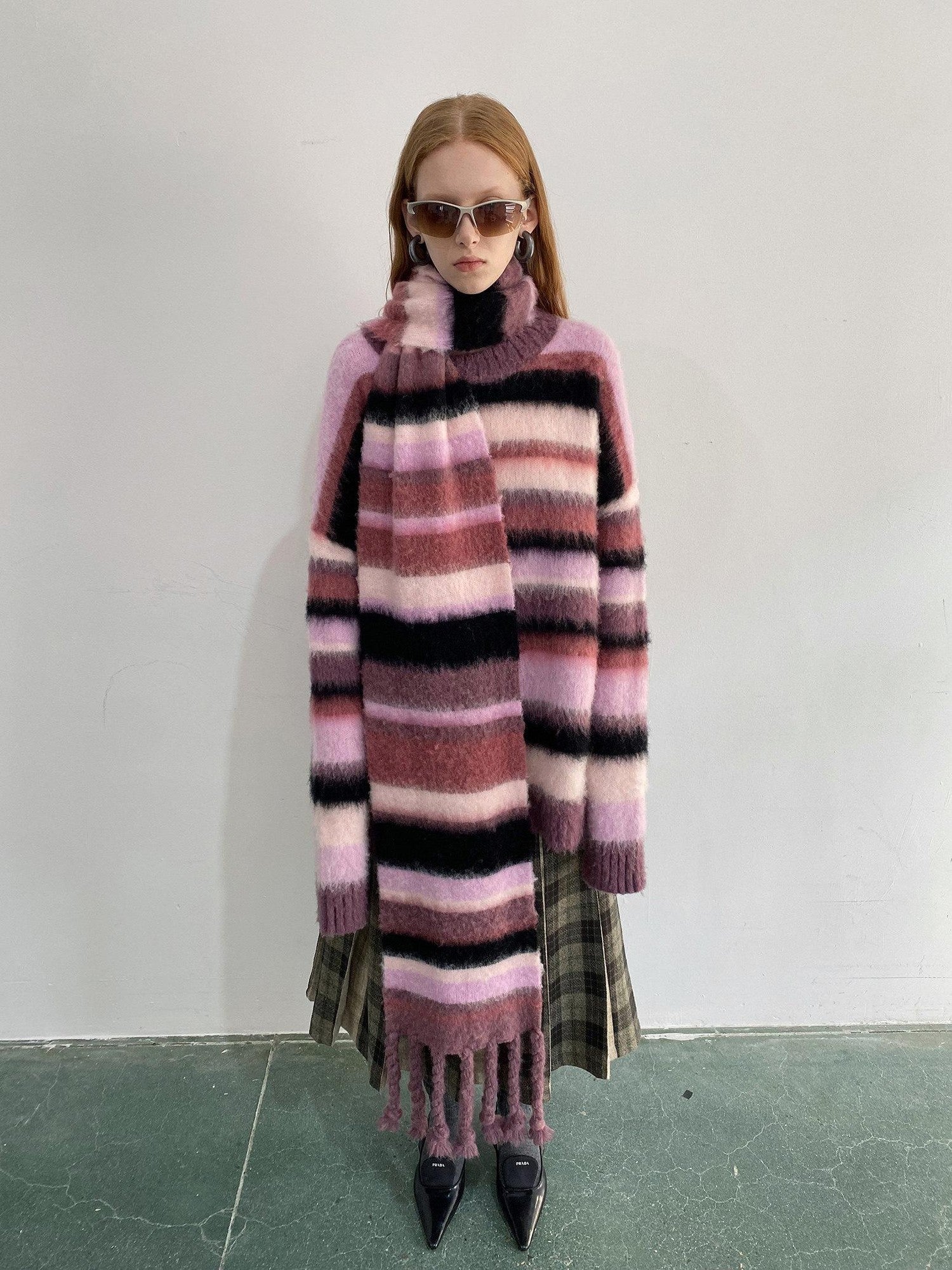 Delivery Soft Pink Brushed Striped Crewneck Women&