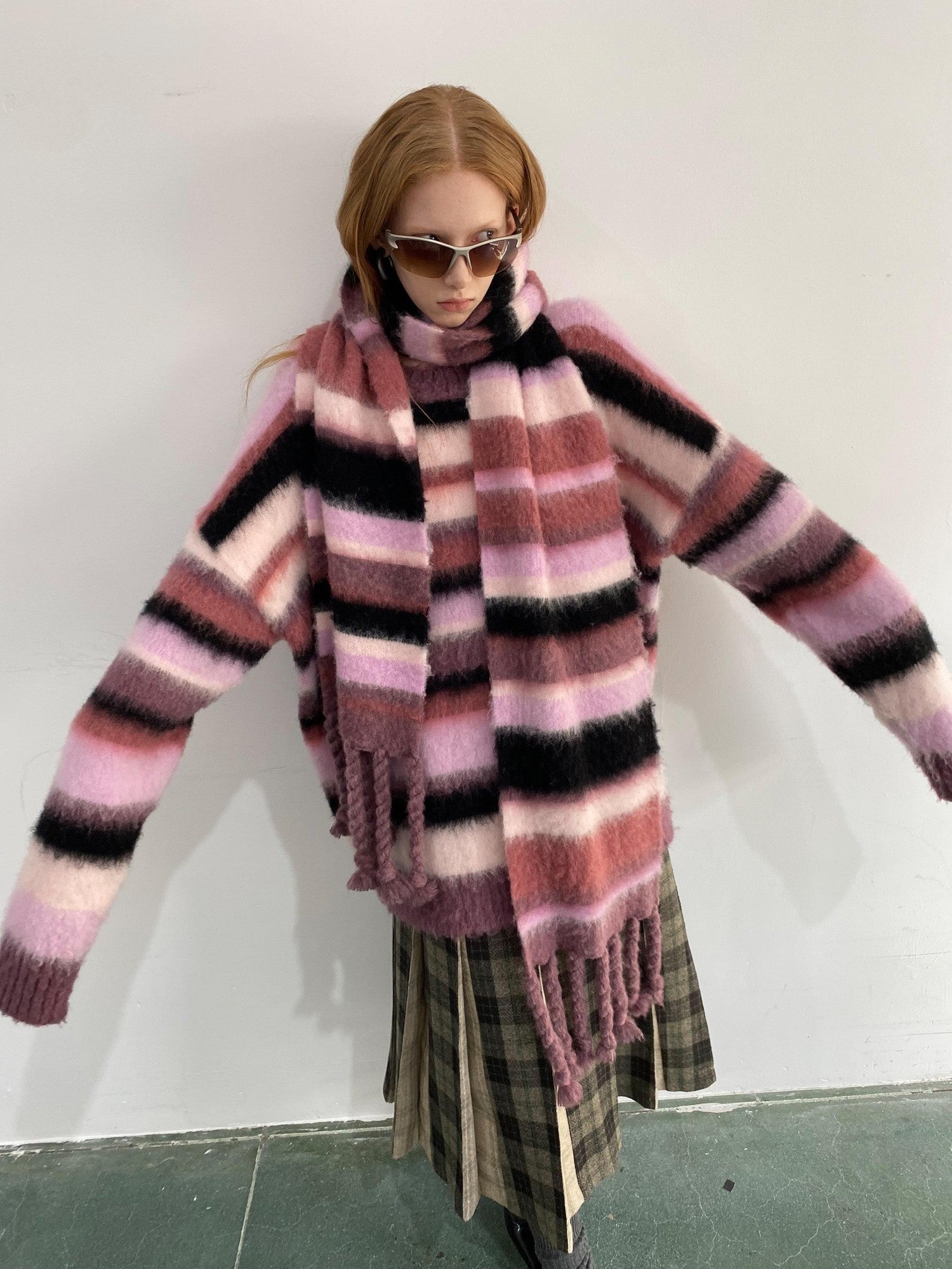 Delivery Soft Pink Brushed Striped Crewneck Women&