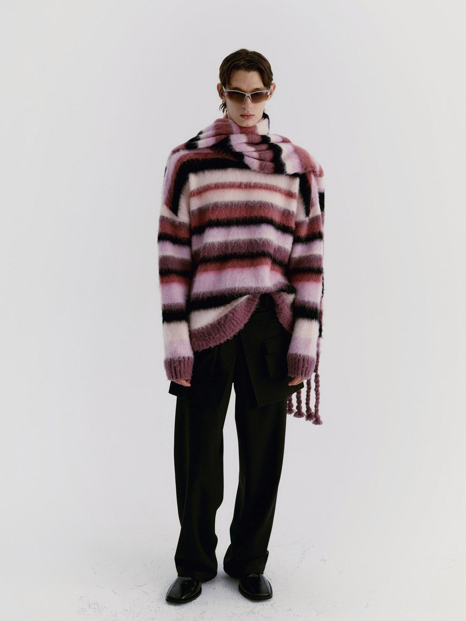 Delivery Soft Pink Brushed Striped Crewneck Women&
