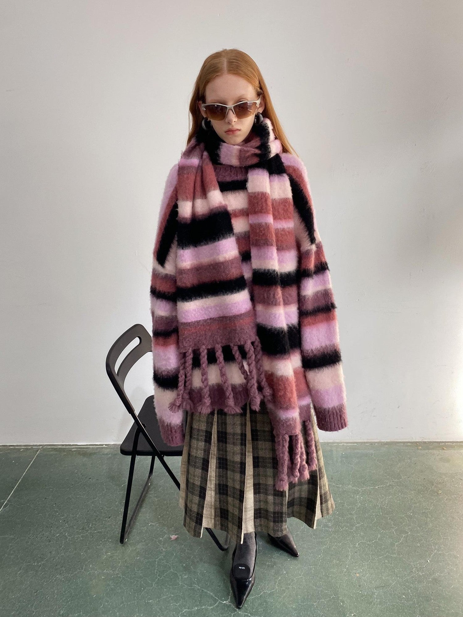 Delivery Soft Pink Brushed Striped Crewneck Women&