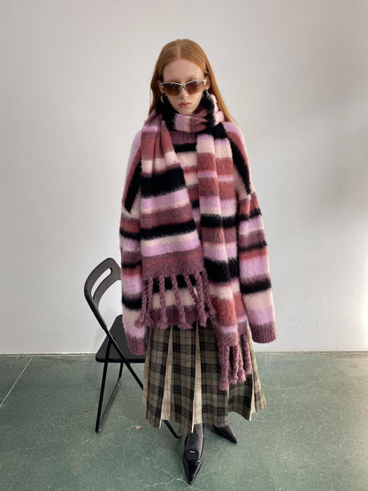 Delivery Soft Pink Brushed Striped Crewneck Women&