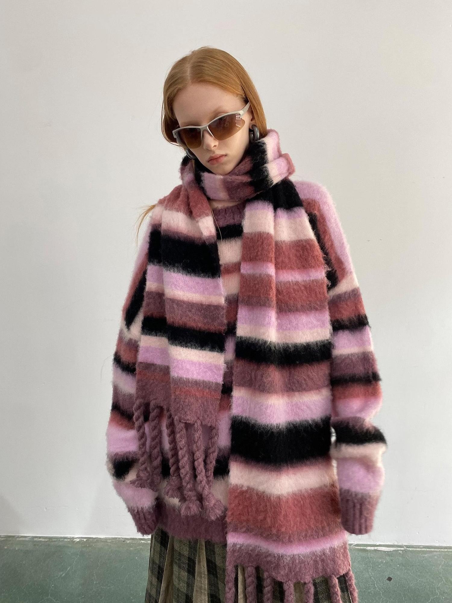 Delivery Soft Pink Brushed Striped Crewneck Women&