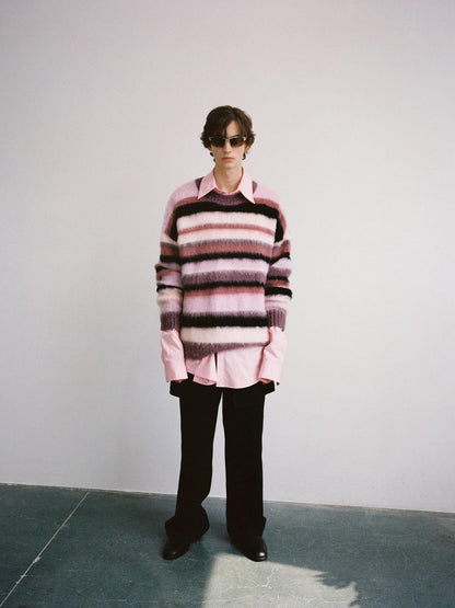 Delivery Soft Pink Brushed Striped Crewneck Women&