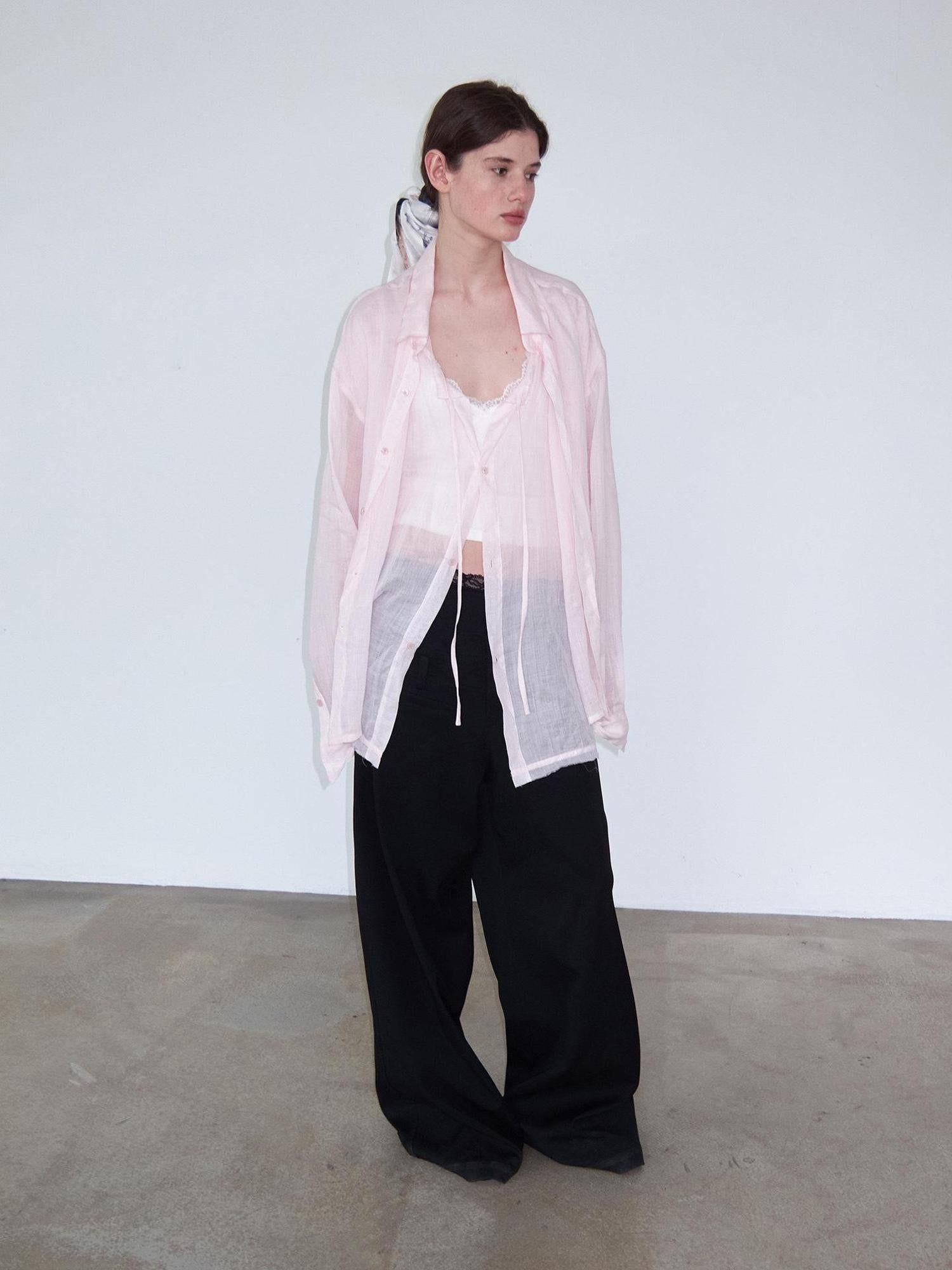 Delivery Soft Pink Loose Layered Faux Two Piece Women&