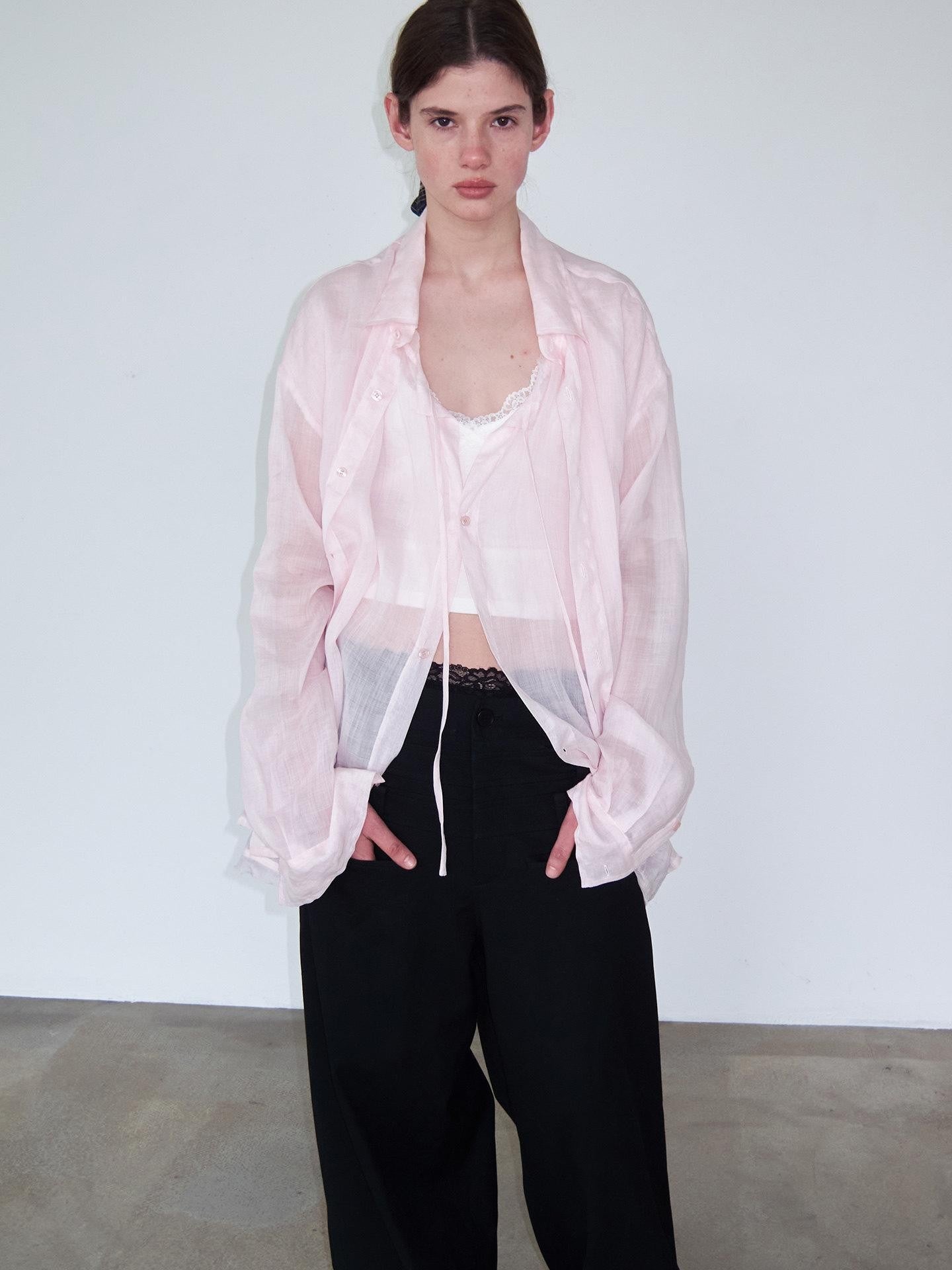 Delivery Soft Pink Loose Layered Faux Two Piece Women&