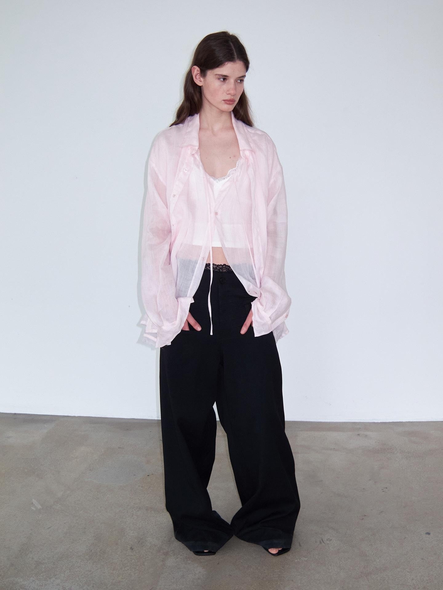 Delivery Soft Pink Loose Layered Faux Two Piece Women&