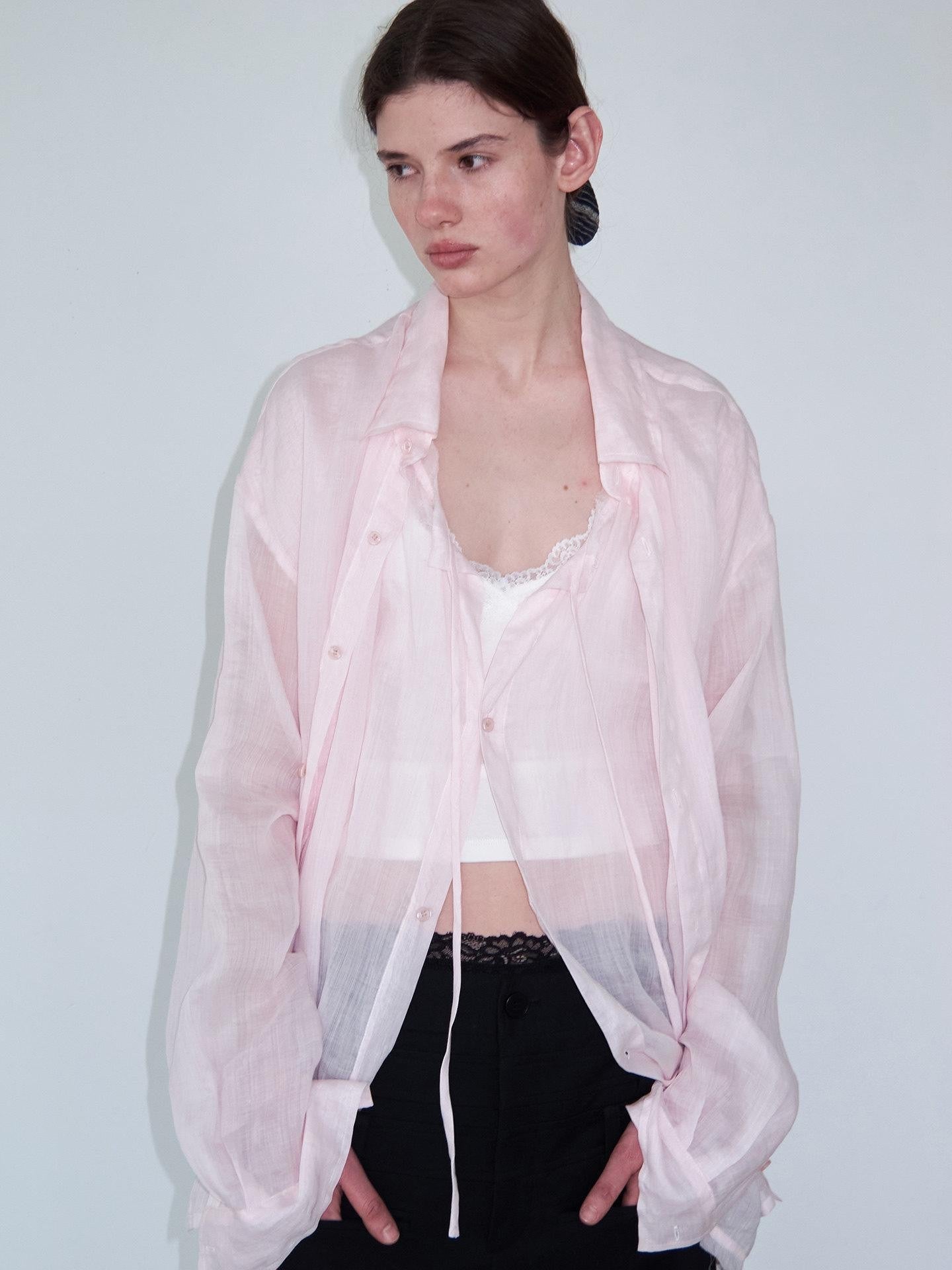 Delivery Soft Pink Loose Layered Faux Two Piece Women&