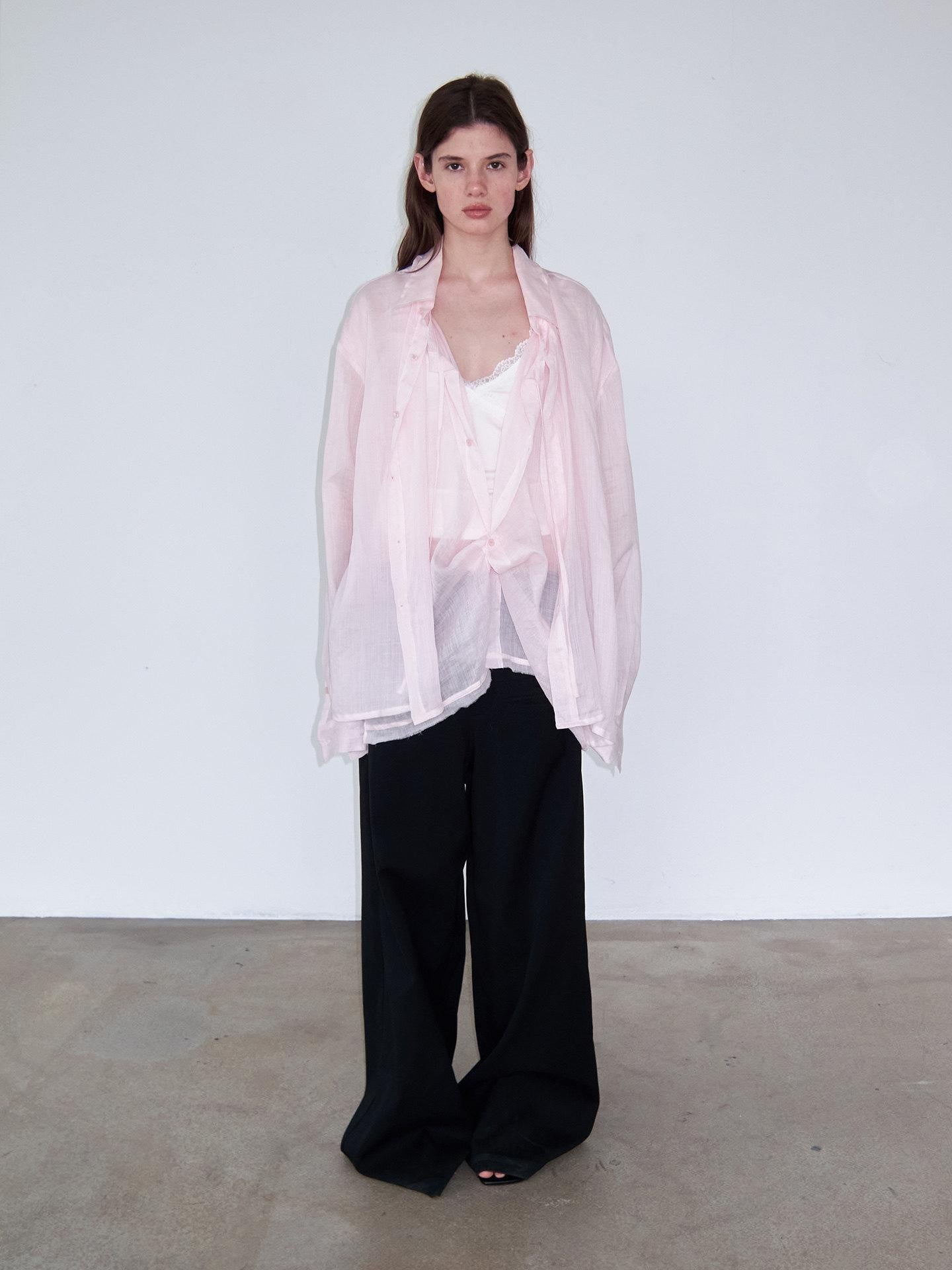 Delivery Soft Pink Loose Layered Faux Two Piece Women&