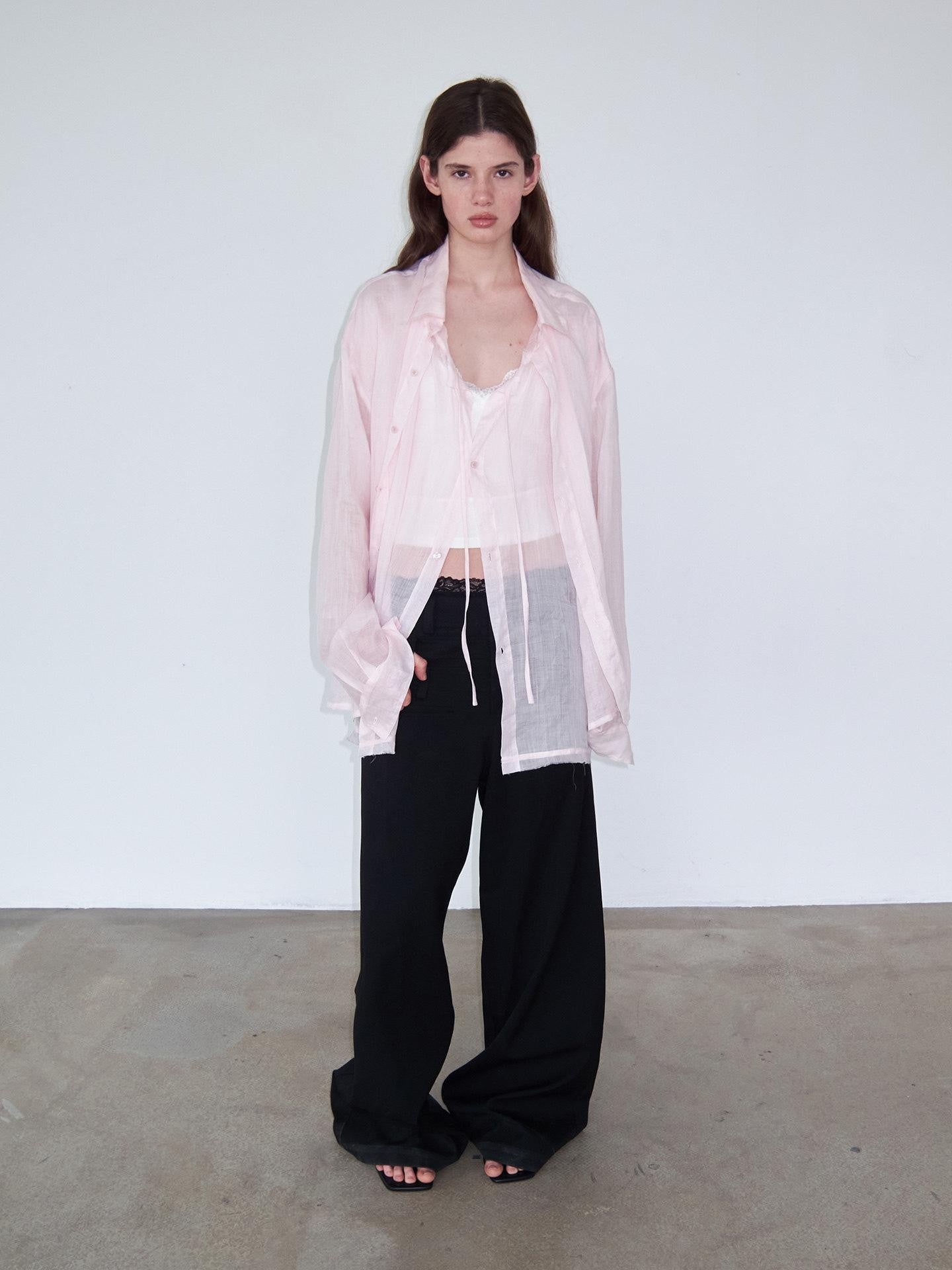 Delivery Soft Pink Loose Layered Faux Two Piece Women&