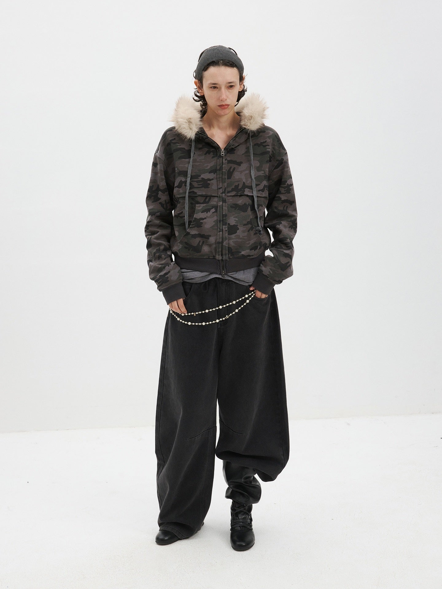 Delivery_Spliced_Camouflage_Frayed_Placket_Hooded_Fur_Collar_Women&