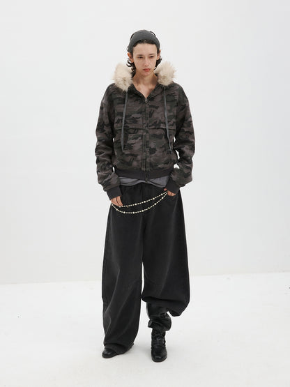 Delivery_Spliced_Camouflage_Frayed_Placket_Hooded_Fur_Collar_Women&