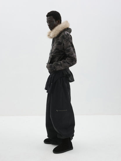 Delivery Spliced Camouflage Frayed Placket Hooded Fur Collar Women&