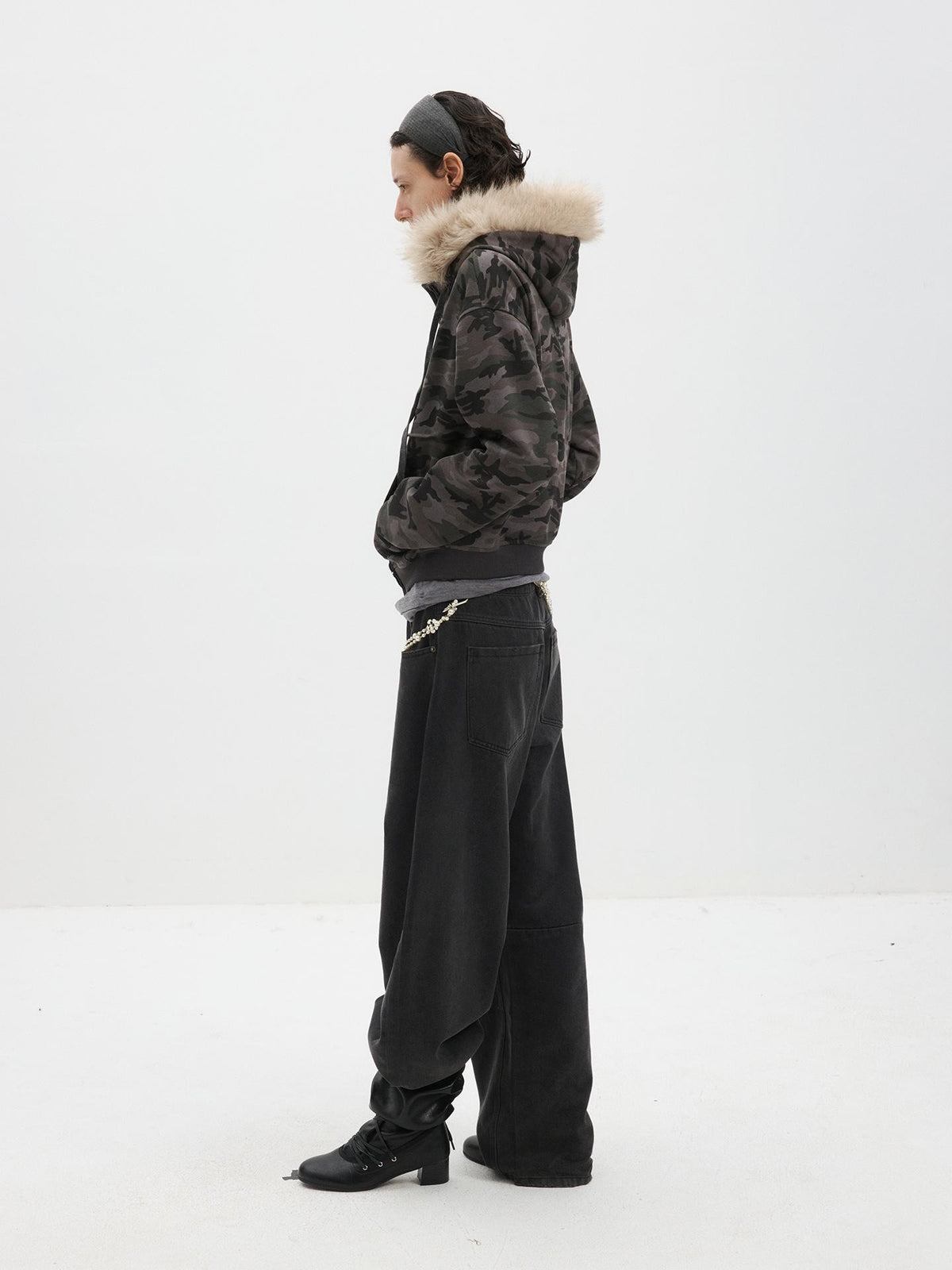Delivery Spliced Camouflage Frayed Placket Hooded Fur Collar Women&