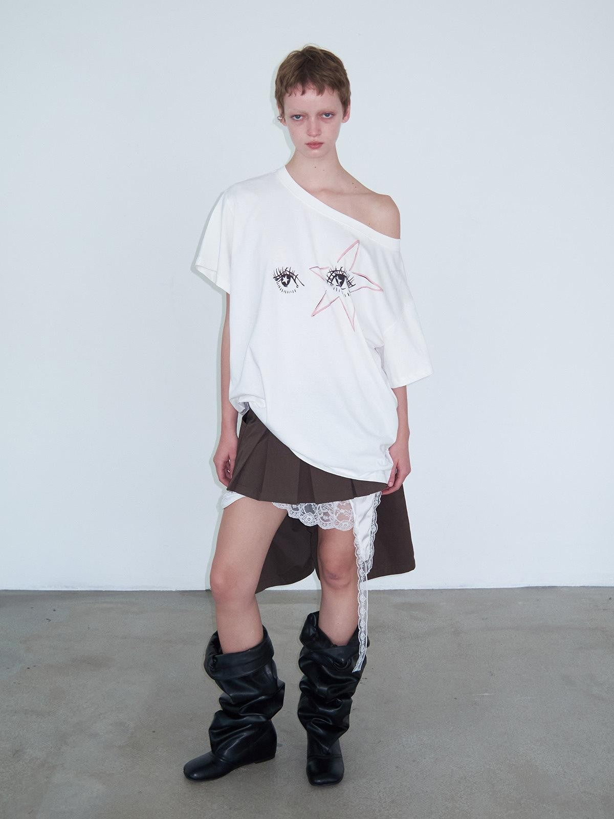 Delivery Starry Eye Handpainted Print Asymmetric Neck Women&