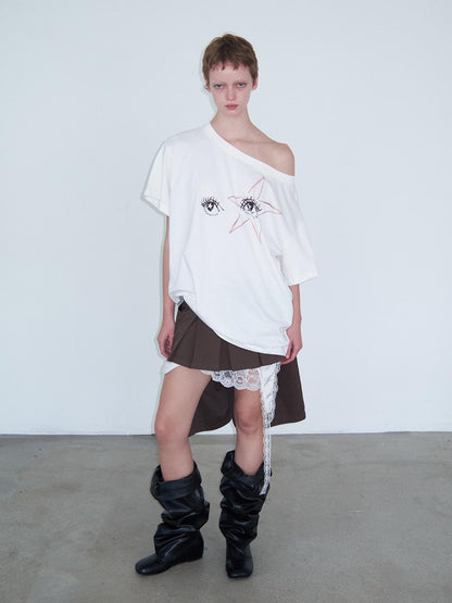 Delivery Starry Eye Handpainted Print Asymmetric Neck Women&