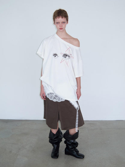 Delivery Starry Eye Handpainted Print Asymmetric Neck Women&