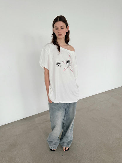 Delivery Starry Eye Handpainted Print Asymmetric Neck Women&