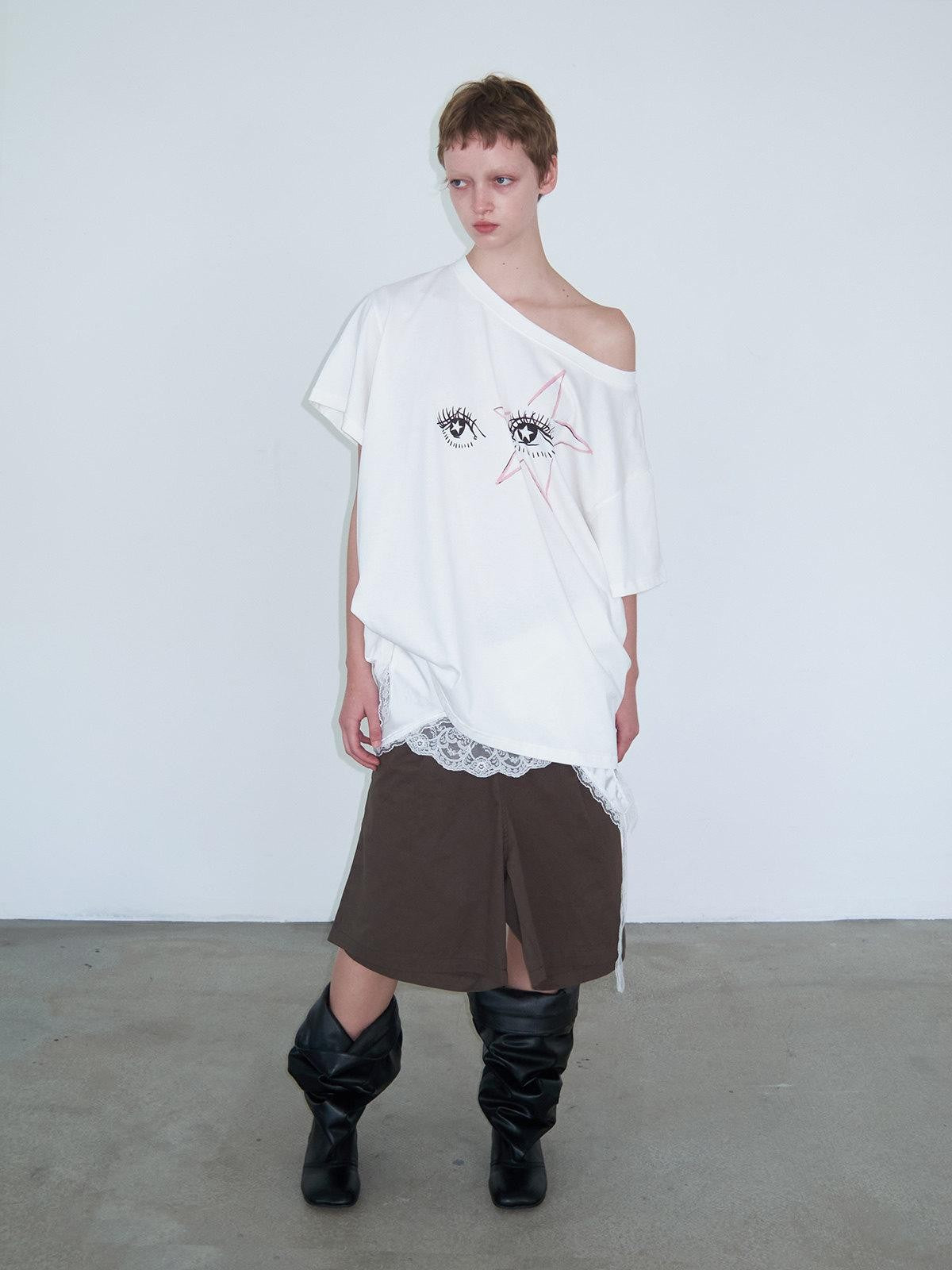 Delivery Starry Eye Handpainted Print Asymmetric Neck Women&