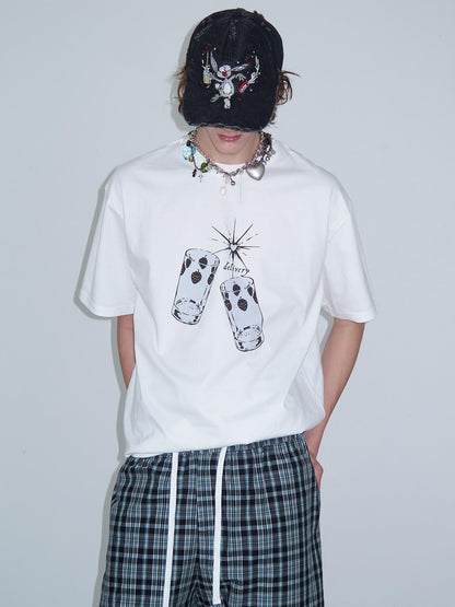 Delivery Strawberry Print White T-shirt Loose Fit Cotton Casual Summer Tee