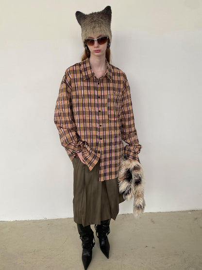 Delivery Textured Bubble Yarn Checkered Shirt With Sheen
