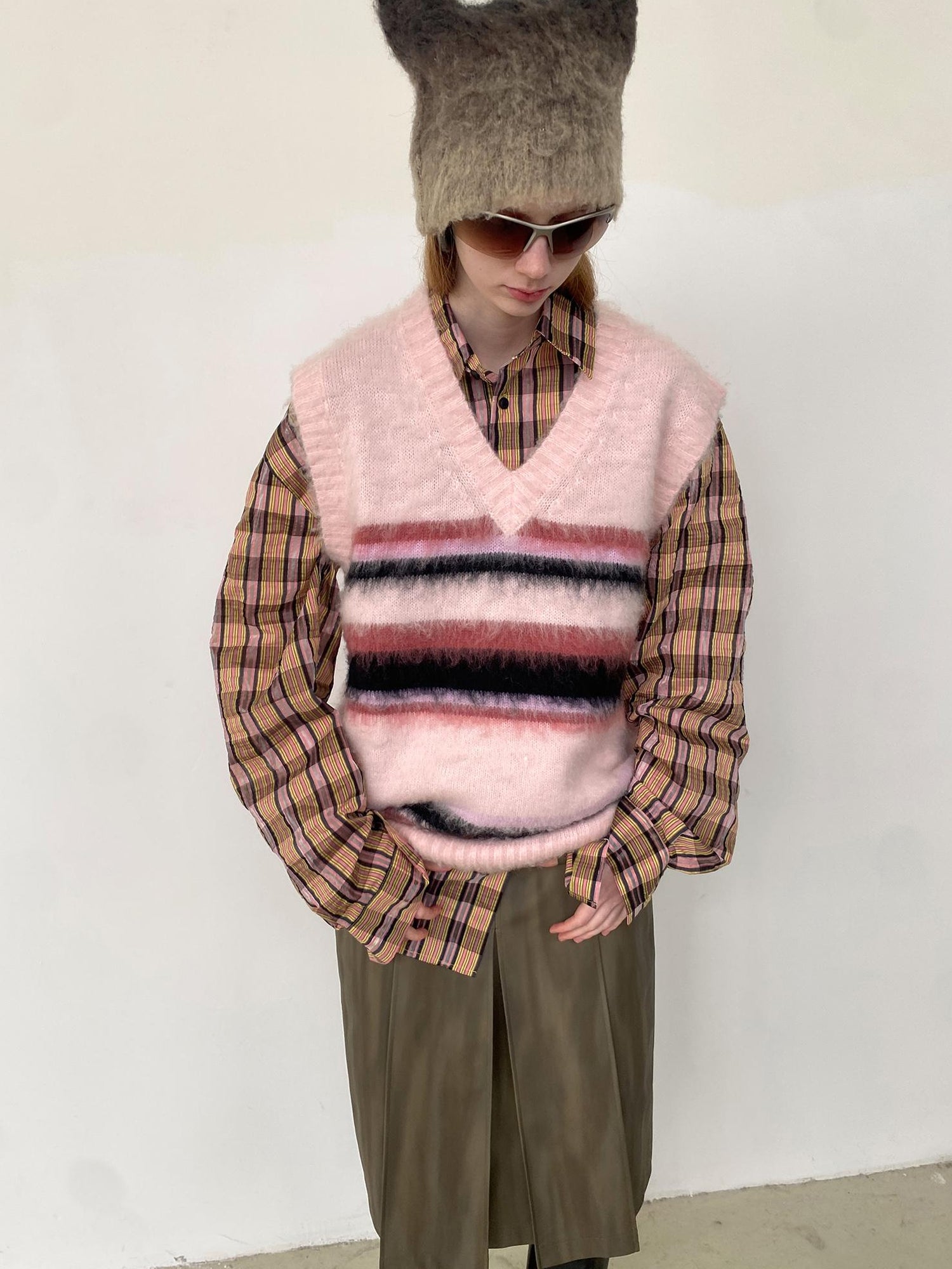 Delivery Textured Bubble Yarn Checkered Shirt With Sheen