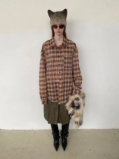 Textured Bubble Yarn Checkered Shirt With Sheen