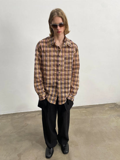 Textured Bubble Yarn Checkered Shirt With Sheen