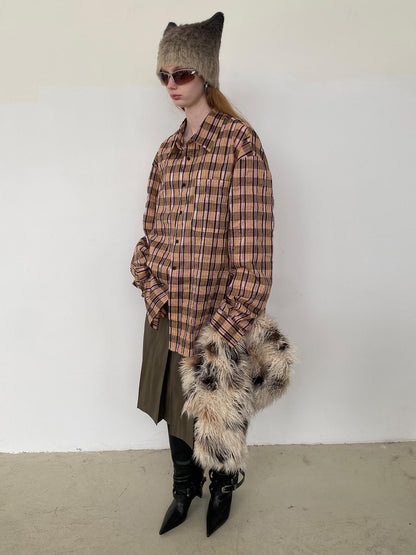 Delivery Textured Bubble Yarn Checkered Shirt With Sheen