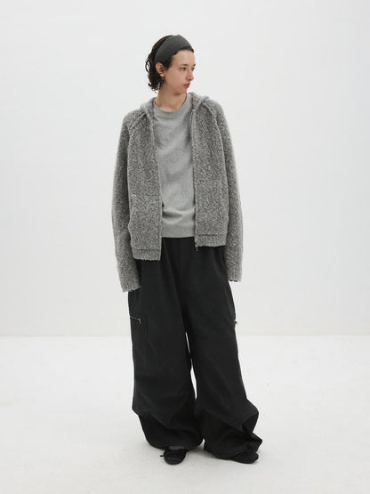 Delivery Textured Knit Hooded Zip Loose Women&