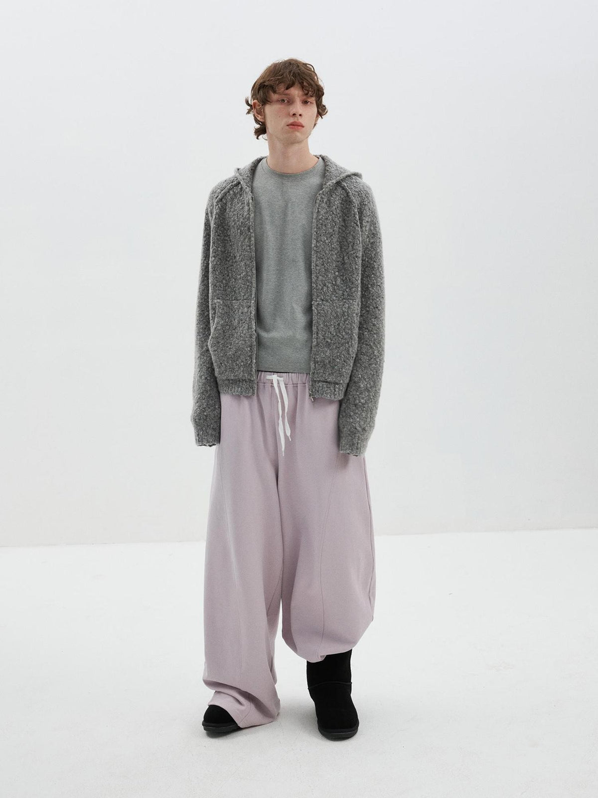Delivery Textured Knit Hooded Zip Loose Women&