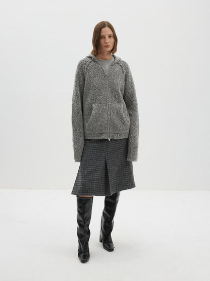 Delivery Textured Knit Hooded Zip Loose Women&