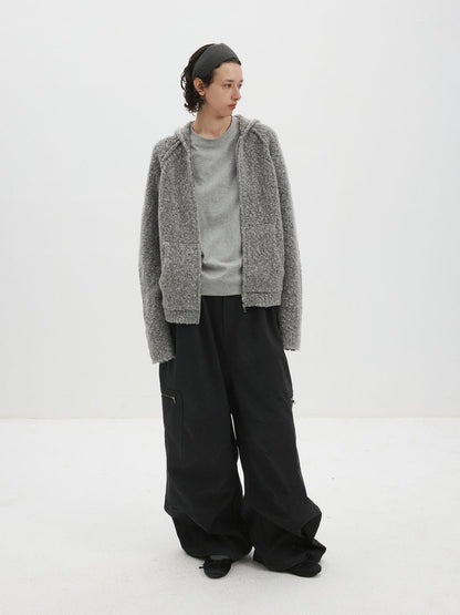 Delivery Textured Knit Hooded Zip Loose Women&