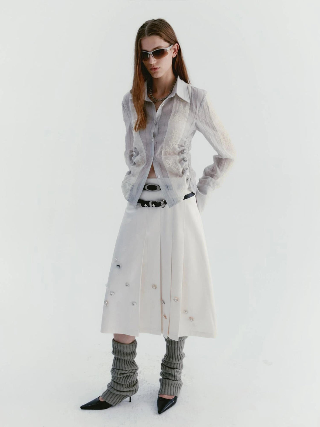 Textured Linen Blend Embroidered Slim Shirt