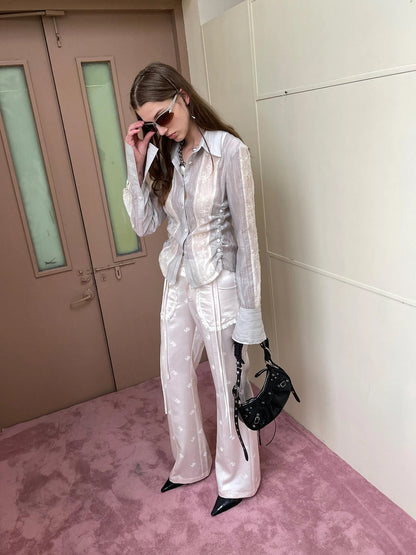 Textured Linen Blend Embroidered Slim Shirt