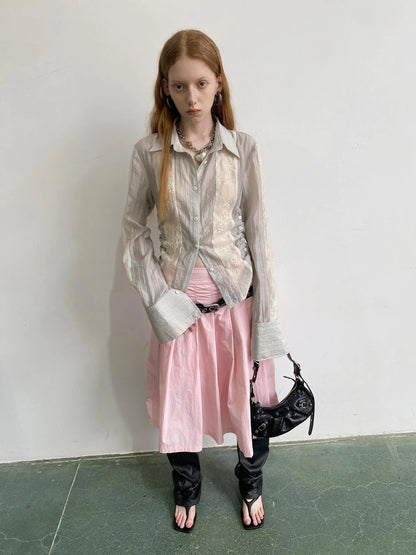 Textured Linen Blend Embroidered Slim Shirt